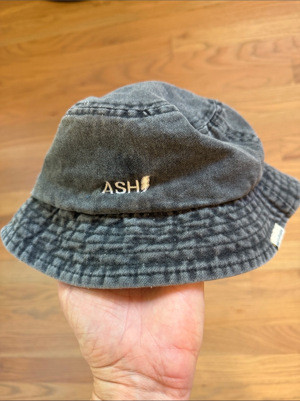 Ash Gray Kids' Washed Bucket Hat with Embroidered Logo
